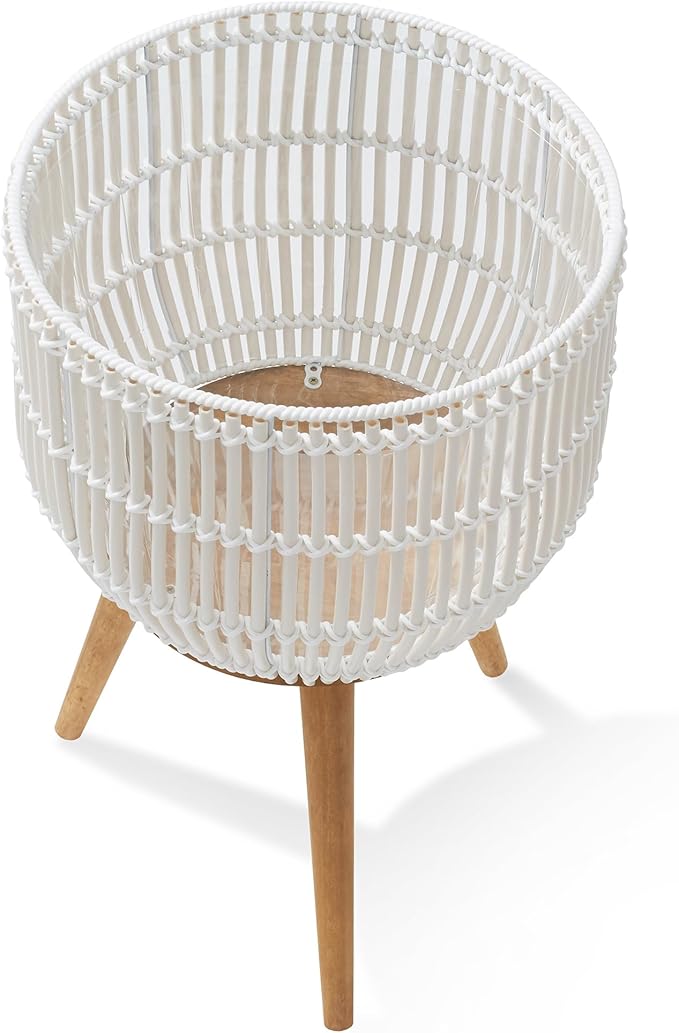 Casafield Indoor Planter with Stand, White Floor Planter with Wood Legs, Large Plant Pot Cover with Liner for Houseplants, Flower Pots and Trees
