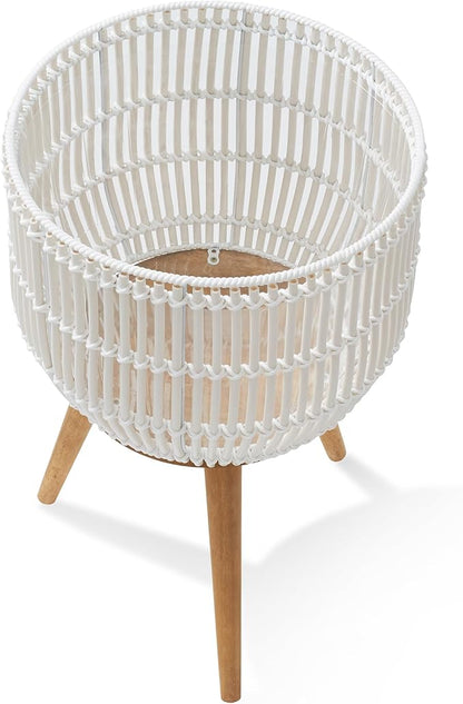 Casafield Indoor Planter with Stand, White Floor Planter with Wood Legs, Large Plant Pot Cover with Liner for Houseplants, Flower Pots and Trees