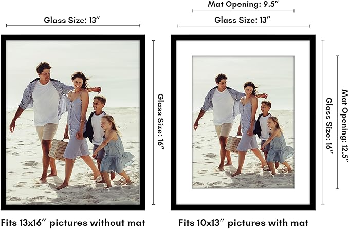 Americanflat 13x16 Picture Frame with Polished Plexiglass - Use as 10x13 Frame with Mat or Display 13x16 Photo Without Mat - Streamline Collection - Thin Border Picture Frames for Wall - Black