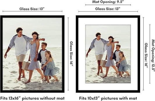 Americanflat 13x16 Picture Frame with Polished Plexiglass - Use as 10x13 Frame with Mat or Display 13x16 Photo Without Mat - Streamline Collection - Thin Border Picture Frames for Wall - Black