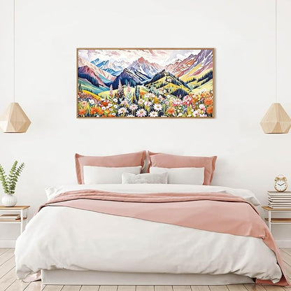 Aryroi Large Colorful Floral Mountain Scenery Framed Canvas Wall Art,Abstract Woodland Wildflower Wall Decor,Brilliant Nature Botanical Landscape artwork for Living Room, Bedroom, Office-40 x20 x1
