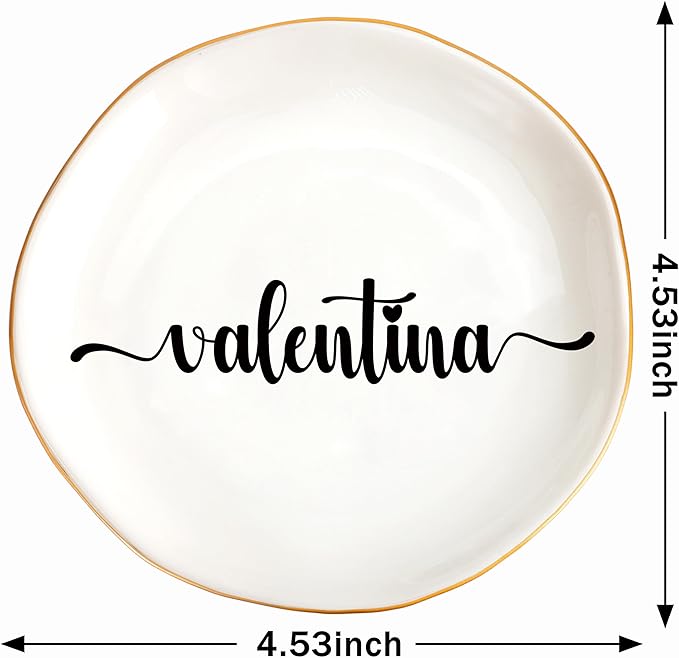 JoycuFF Valentina Personalized Name Ceramic Jewelry Tray, Mothers Day Christmas Anniversary Engagement Birthday Gifts for Women Couples, Trinket Dish for Rings Earrings Necklaces Bracelets Keys