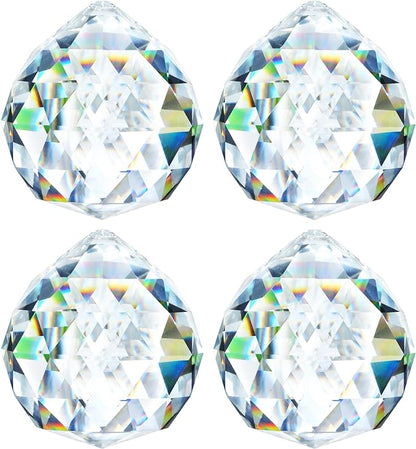 HDCRYSTALGIFTS 4 Pack 40MM Clear Crystal Prism Ball Suncatchers Rainbow Pendants Maker, Hanging Crystals Chandelier Prisms for Windows Home Decoration