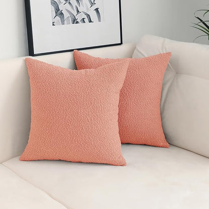 Jeneoo Coral Pink Decorative Square Thick Throw Pillow Covers Fine Textured Boucle Couch Cushion Cases for Sofa Decor, Set of 2, 20 x 20 Inch