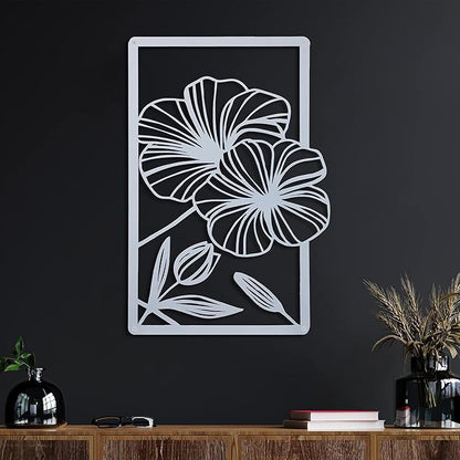 Cunno 4 Pcs Metal Wall Art 16.5 x 11.8'' Line Art Wall Decor Floral Minimalist Decor Hanging Flower Aesthetic Modern for Living Room Bedroom Bathroom Kitchen Decoration(White)