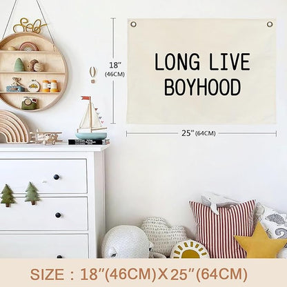 Canvas Banner Hanging Flag Banner for Nursery and Playroom Wall Décor for Kids Trendy Room Décor for Boys and Girls (Long live boyhood)