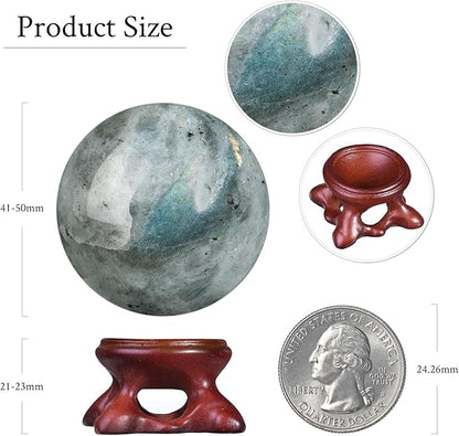 mookaitedecor Natural Labradorite Crystal Ball with Resin Stand, Decorative Stone Sphere Ball for Feng Shui Meditation Divination Home Decor, 1.61-1.97 Inch (41-50 mm)