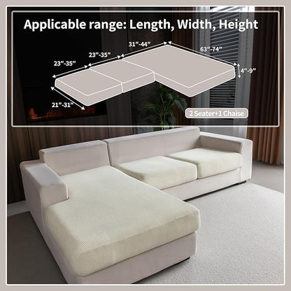 Sectional Couch Covers, Wear Resistant Stretch Sofa Covers Washable Soft Couch Cushion Covers Anti Slip Furniture Protector Sofa Slipcovers for Pets(3 Pieces 2 Seaters+1 Chaise, Ivory)