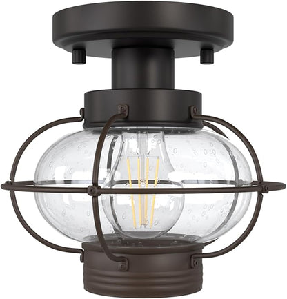 Kalium Porch Ceiling Light Fixture, Outdoor Flush Mount Ceiling Light with Glass Globe Shade, E26 Standard Base Industrial Farmhouse Lamp for Hallway Bedroom Balcony Porch Stairway