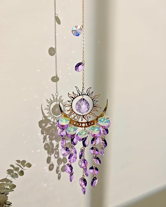 Prism Window Suncatcher Hanging Indoor Celestial Crystal Moon and Sun Catchers Rainbow Maker