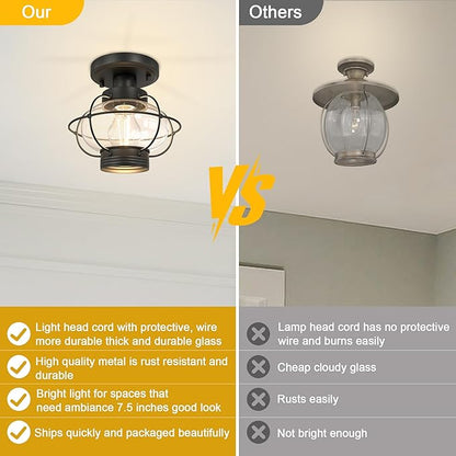 Porch Ceiling Light Fixture, Outdoor Flush Mount Ceiling Light with Glass Globe Shade, E26 Standard Base Industrial Farmhouse Lamp for Hallway Bedroom Balcony Porch Stairway