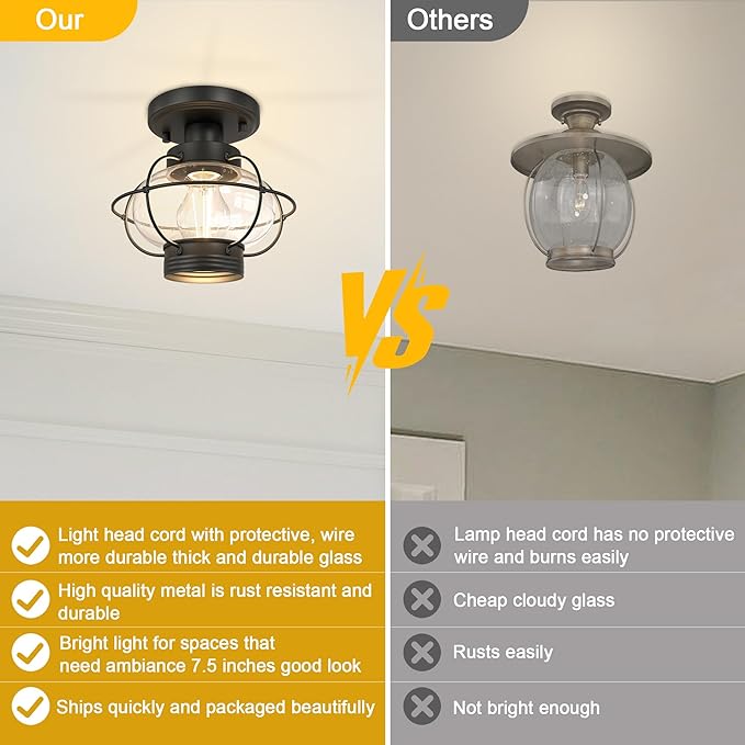 Kalium Outdoor Flush Mount Ceiling Light Fixture with Glass Globe Shade, E26 Standard Base Industrial Farmhouse Lamp for Porch Indoor Dining Room Kitchen Hallway Bedroom Balcony Stairway