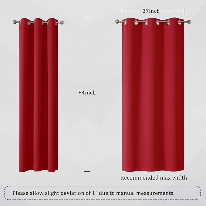 DUALIFE Christmas Red Blackout Curtains for Bedroom 84 Inches Long Room Darkening Thermal Insulated Curtain Panels with Grommet Top Window Drapes for Living Room 42x84 Inch Length