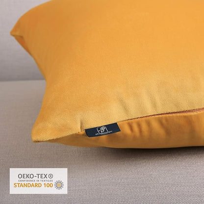 Phantoscope Pack of 2 Velvet Decorative Throw Decorative Pillow Cover Soft Solid Square Cushion Case for Couch Orange 18 x 18 inches 45 x 45 cm