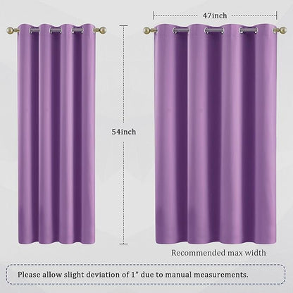 DUALIFE Solid Thermal Insulated Blackout Curtains Purple for Girls Bedroom Window Treatment Ring/Grommet Top Drapes Triple Weave Home Decoration (52 x 54 Inch, 2 Panels, Amethyst Orchid)