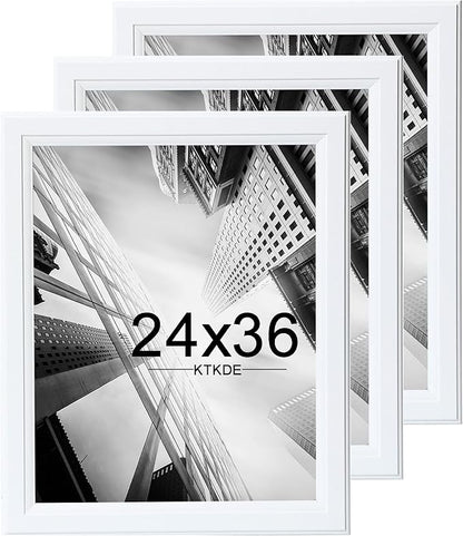 KTKDE 24x36 Poster Frame 3 Pack,Picture Frames Wooden White 36 by 24 in for Pictures and Art Prints, Exhibition, Caffe Large Frame for Photos, best gift