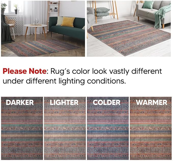 Keen Home Design 6x9 Rug - Machine Washable Area Rug with Non-Slip Backing, Ideal for Living Room, Dining Room, Bedroom - Vintage, Easy Clean, Durable, Low Pile Rug - (6' x 9')