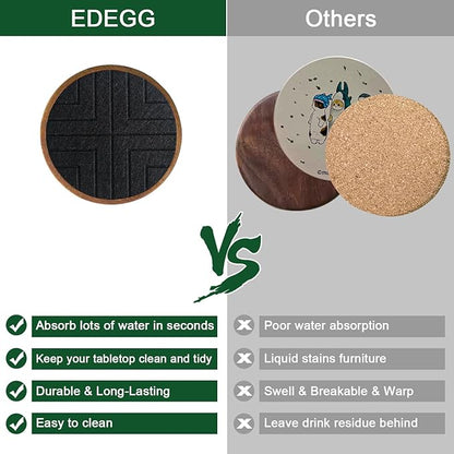 Coasters for Drinks Absorbent 5 Pack, Coasters for Coffee Table with Holder, Non-Slip, Non-Stick, Suit for Kinds of Cups 4.3 inch Black