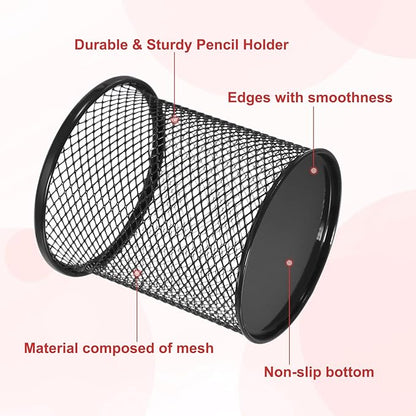 uxcell 2Pcs Mesh Pencil Holder, Metal Pen Cup Desk Organizer Makeup Brush Cup Holder for Home, Office, Classroom(Black)