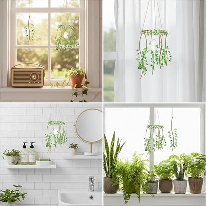 3 PCS Crystal Suncatchers, Suncatchers for Windows Hanging Green Plant Sun Catchers with Chain Suns Catchers Indoor Window Hanging Light Catcher for Home Garden Decor Plant Lover Gift