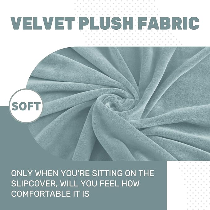 MAXIJIN Velvet Stretch Cushion Covers Fitted Couch Cushion Slipcovers Sofa Seat Cushion Covers for Individual Cushions with Elastic Bottom (3 Piece Sofa Seat Slipcovers, Dusty Blue)