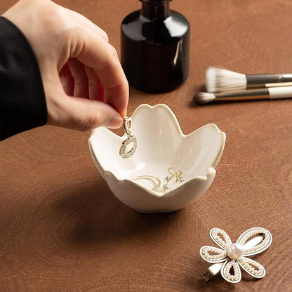 Ceramic Ring Holder Tray - Decorative Floral Trinket Bowl for Jewelry Storage & Vanity Decor(white)