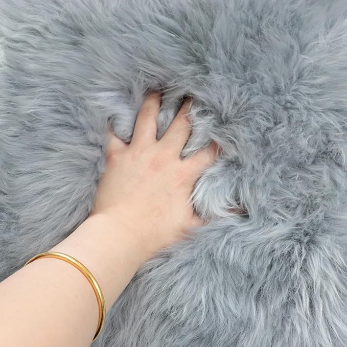 Woolous Gray Sheepskin Rug - Genuine New Zealand Natural Fluffy Area Rug, Real Sheep Skin Throw for Bedroom, Living Room or Chair Cover (Single Pelt, 2x3 ft, Gray)