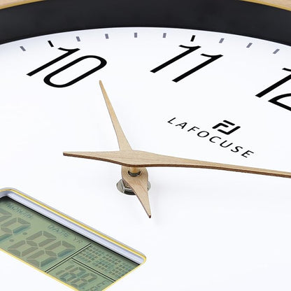 Lafocuse 12 Inch Silent Beige Wall Clock with Time Day Date Temperature, Battery Operated Wall Clock Analog and Digital with Calendar for Kitchen Living Room Home Décor