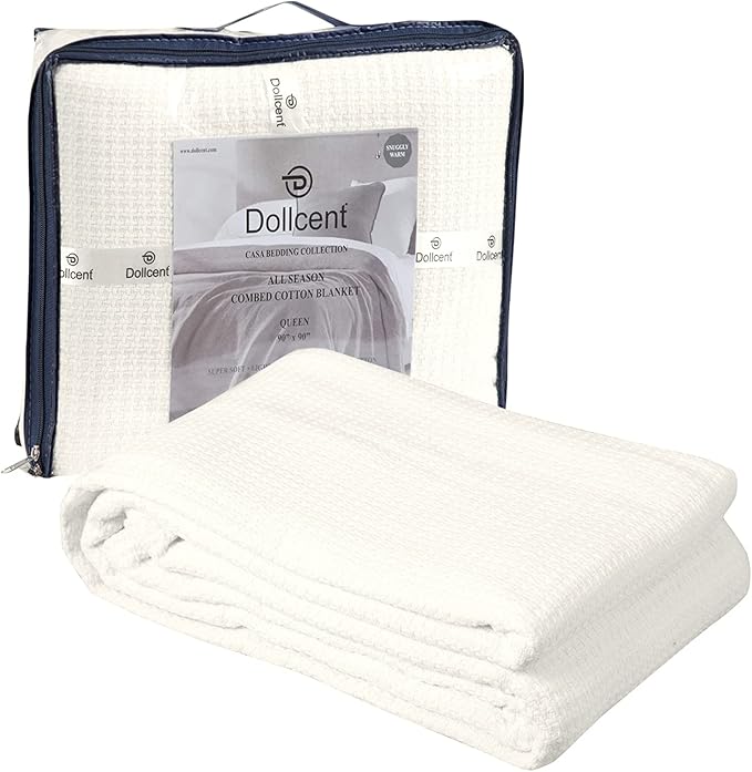 DOLLCENT 100% Cotton California King Size Blanket for Bed, Premium Combed Lightweight Blankets, Washed Breathable Bed Throw Blanket, Ivory Cal King Cotton Blankets for All Season: Ivory (102"x108")