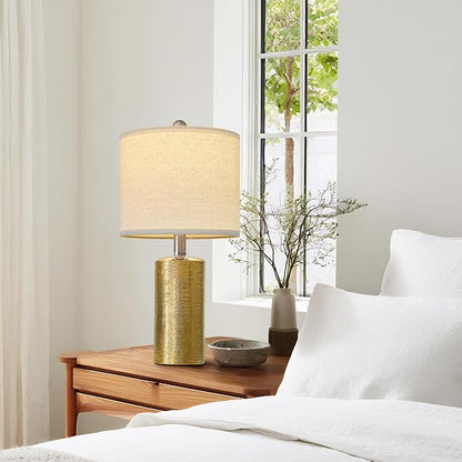 20.5" Small Table Lamps for Living Room Lamp Single Ceramic Lamps for Bedroom Bedside Lamps Modern Boho Lamps for Night Stands Farmhouse Nightstand Lamp Side End Table Lamp, Gold