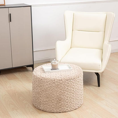 Round Pouf Ottoman Stuffed 20 x 20 x 14 Inches Boho Poof Foot Stool Home Decor Floor Pouffe Ottoman Foot Rest for Couch Sofa Bean Bag Chairs Living Room Bedroom (Light Coffee)