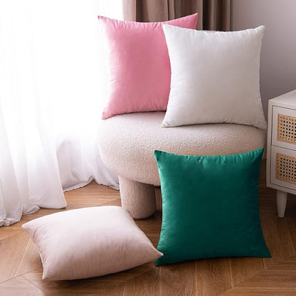 EMEMA Pack of 2 Velvet Christmas Throw Pillow Covers Decorative Square Pillowcase Soft Solid Cushion Case for Sofa Bedroom Chair Car 24x24 Inch Green