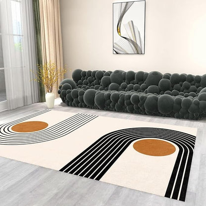 Mid Century Geometric Art Area Rugs, Nordic Boho Lines Orange Geometric Rug, Indoor Non-Slip Kids Rugs, Machine Washable Breathable Durable Carpet for Front Entrance Floor Decor,2 x 6ft
