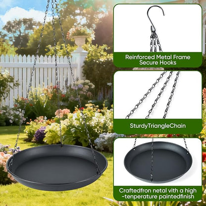 Plant Hanger Indoor Outdoor, 2-Pack Black Metal Hanging Plant Shelf & Window Planter Basket with 9.8/11.8 Inch Trays - Heavy Duty Plant