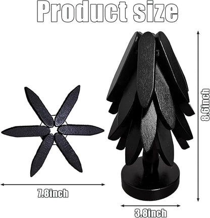 Natural Foldable Black Walnut Wooden Trivet Set - 4 Trivets + 1 Stand for Hot Dishes, Pot, Bowl, Teapot, Hot Pot Holders (Black)