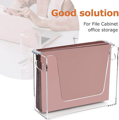 DINGHUO Folder File Organizer, Letter Size Acrylic Hanging File Holder with Handles, Clear Portable Filing Storage Box for Desk, Office Supplies, School - 1 Pack