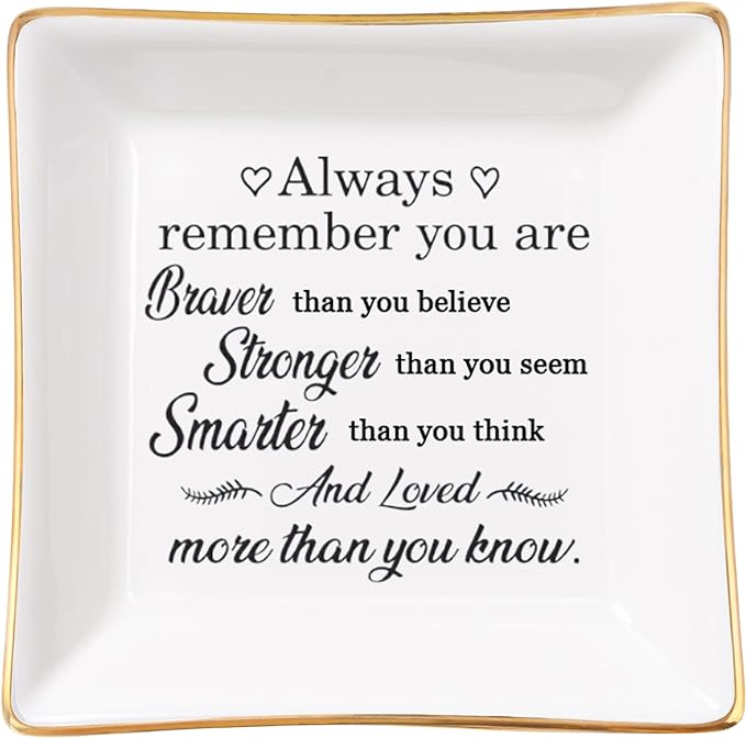 Inspirational Gifts for Women Trinket Dish with Positive Quotes - Always Remember You are Braver Stronger Smarter Than You Think, Motivational Gifts for Women Encouragement Cheer Up Gift