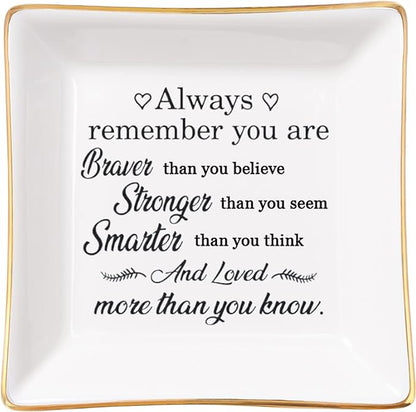 Inspirational Gifts for Women Trinket Dish with Positive Quotes - Always Remember You are Braver Stronger Smarter Than You Think, Motivational Gifts for Women Encouragement Cheer Up Gift