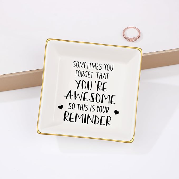 JoycuFF Inspirational Birthday Gifts for Women Ring Dish, Best Friends You're Awesome Gifts For Women Her Mom Sister Coworker Christmas