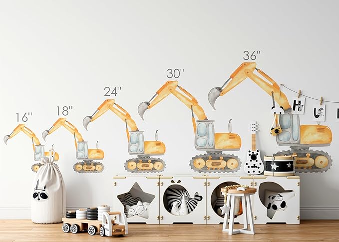 Construction Excavator Wall Decal for Boys Room, Construction Eqipment Peel Stick Removable Fabric Wall Sticker, Nursery or Playroom Decor, Repositionable (30 inch: 27" Tall x 30" Wide)