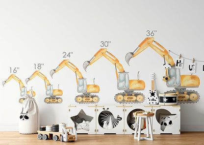 Construction Excavator Wall Decal for Boys Room, Construction Eqipment Peel Stick Removable Fabric Wall Sticker, Nursery or Playroom Decor, Repositionable (30 inch: 27" Tall x 30" Wide)