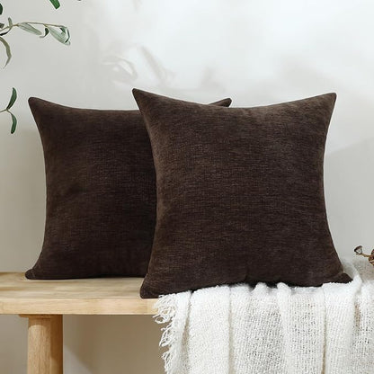 Jeneoo Coffee Brown Decorative Throw Pillow Covers Soft Chenille Comfy Lumbar Couch Cushion Cases for Living Room Sofa Decor (Set of 2, 12 x 20 Inches)