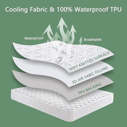 Premium Waterproof Mattress Protector Full Size, Breathable Bed Cover 3D Air Fabric Cooling Mattress Pad Cover Smooth Soft Noiseless Washable, 8''-21'' Deep Pocket (White)