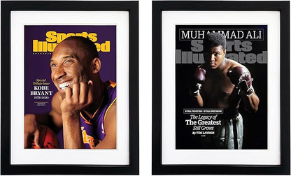 Goldfinch 2 Packs Sports Magazine Frames Displays Magazines Measuring 8.5 x 11.25 or 8.25 x 11 inches with Double White Core Matting, Deep Frame Moulding, with Installed Hanger