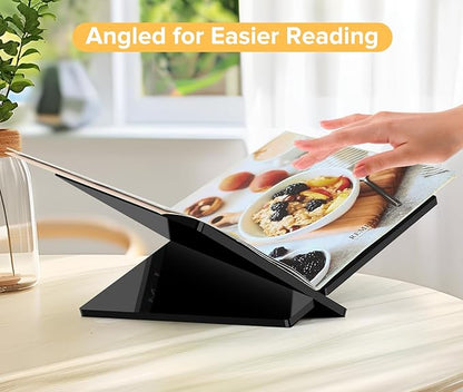 Acrylic Book Stand Large Black Acrylic Book Holder, 12.5" x 9.5" x 5.7", Open Book Holder Stand for Display and Reading Cookbooks, Art Books, Bibles, Magazines - Home and Office (Black, Large)