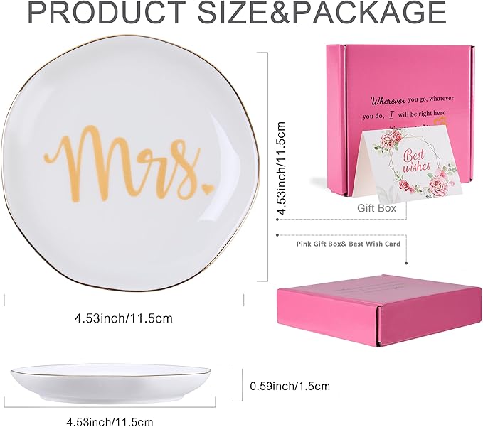 Mrs. Ring Dish Trinket Jewelry Tray Ring Holder Engagement Gifts for Couples Newly Engaged, Bridal Shower Gifts for Bride to be Her Wedding Gifts for Newlyweds Bachelorette Future MRS Gift