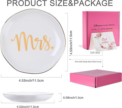 Mrs. Ring Dish Trinket Jewelry Tray Ring Holder Engagement Gifts for Couples Newly Engaged, Bridal Shower Gifts for Bride to be Her Wedding Gifts for Newlyweds Bachelorette Future MRS Gift