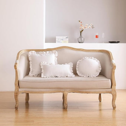 ISAENNE Classic White Round Throw Pillow Cover Diameter 16", Solid Color Cottage Linen Cotton Decoration Pillow Cover with Ruffles, Sturdy Throw Pillow Case for Couch Sofa Bed Living Room