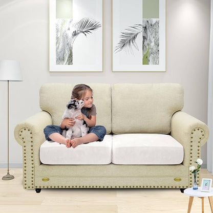 MAXIJIN Velvet Stretch Seat Cushion Covers Couch Cushion Cover for Individual Cushions Sofa Seat Cushion Slipcovers with Elastic Bottom (2 Piece Sofa Cushion Covers, White)