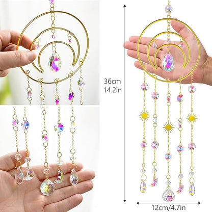 H&D HYALINE & DORA Crystal Suncatcher Moon Sun Catcher Window Suncatchers Crystal Wind Chimes for Window Home Garden Backyard Decor Light Catchers Gift for Women